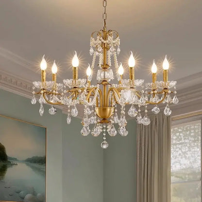 Luxury gold crystal pendant chandelier foyer light with pearl strands