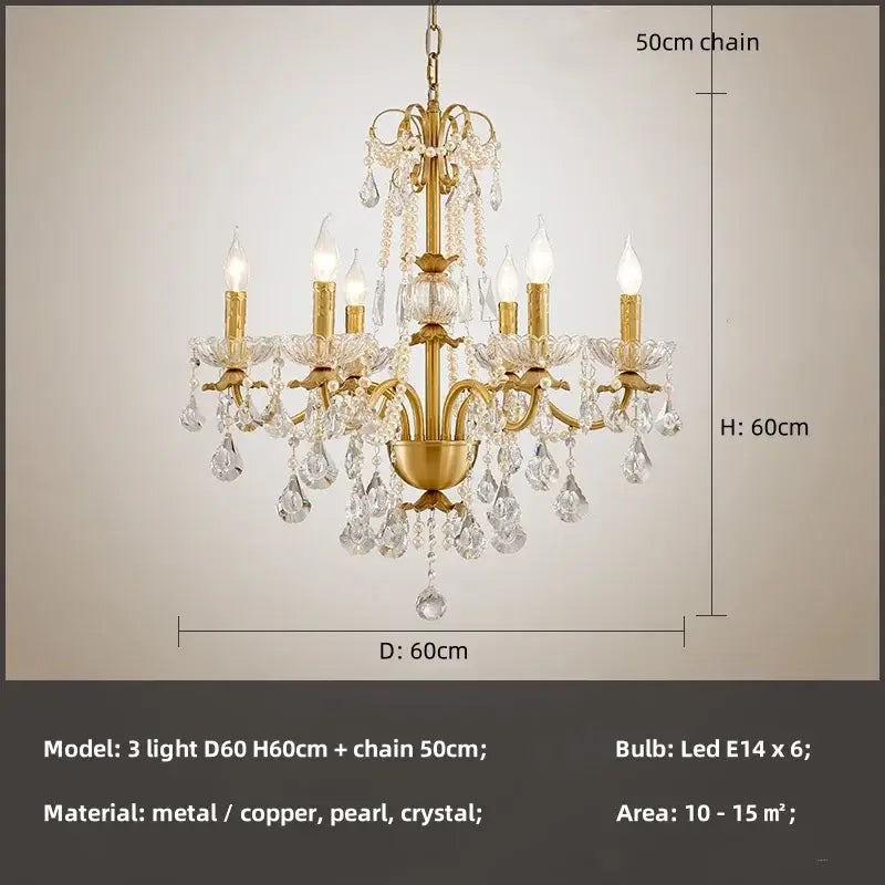 Luxury gold crystal pendant chandelier foyer light with pearl strands
