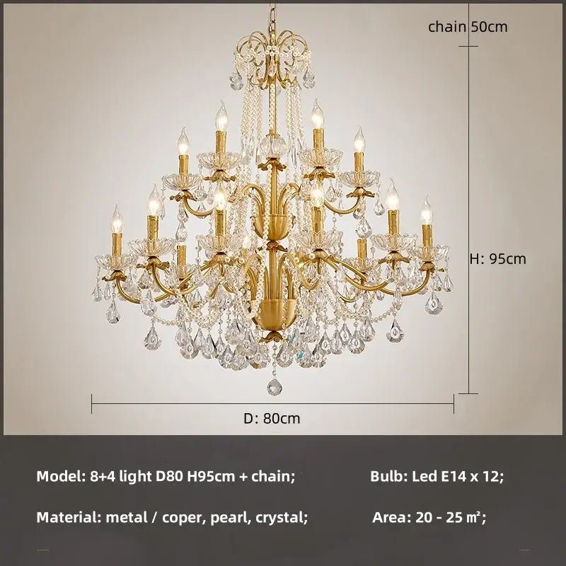 Luxury gold crystal pendant chandelier foyer light with pearl strands