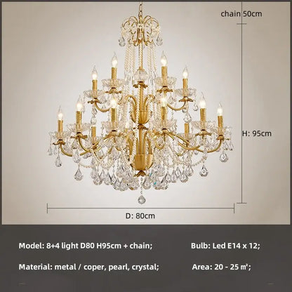 Luxury gold crystal pendant chandelier foyer light with pearl strands