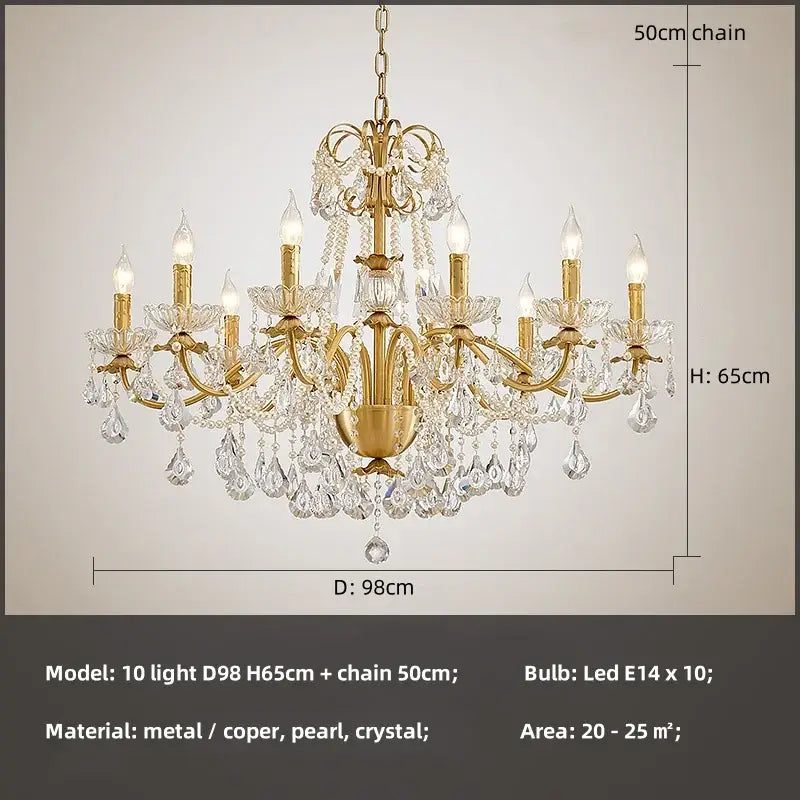 Luxury gold crystal pendant chandelier foyer light with pearl strands