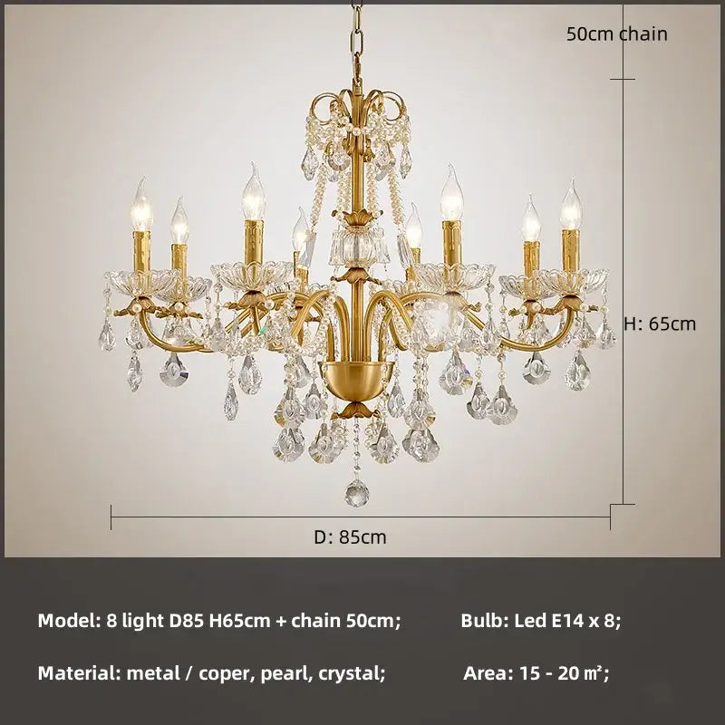 Luxury gold crystal pendant chandelier foyer light with pearl strands