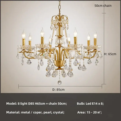 Luxury gold crystal pendant chandelier foyer light with pearl strands