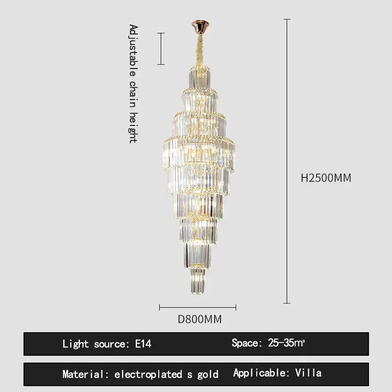 Luxury gold crystal pendant chandelier – hotel lobby tiered glass light