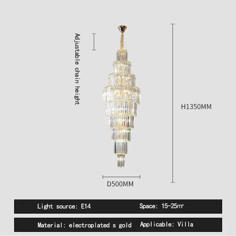 Luxury gold crystal pendant chandelier – hotel lobby tiered glass light