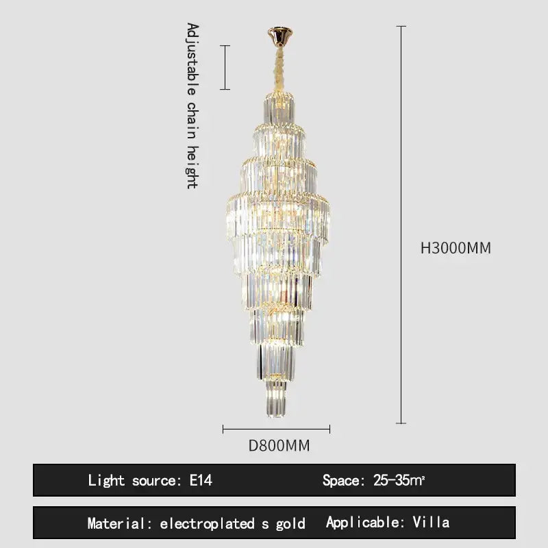 Luxury gold crystal pendant chandelier – hotel lobby tiered glass light