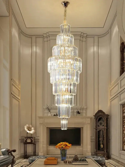 Luxury gold crystal pendant chandelier – hotel lobby tiered glass light