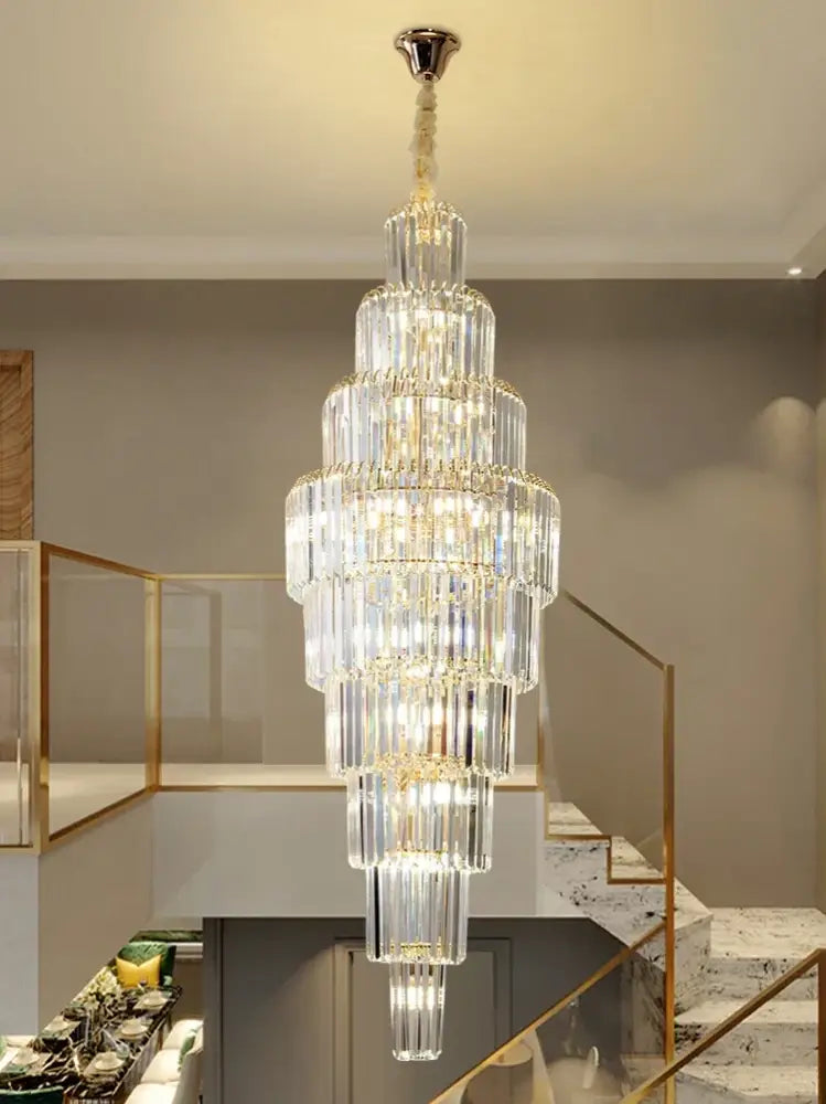 Luxury gold crystal pendant chandelier – hotel lobby tiered glass light