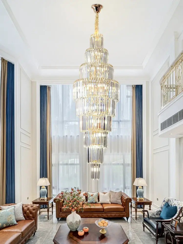 Luxury gold crystal pendant chandelier – hotel lobby tiered glass light