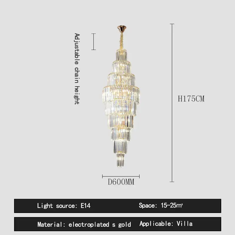 Luxury gold crystal pendant chandelier – hotel lobby tiered glass light