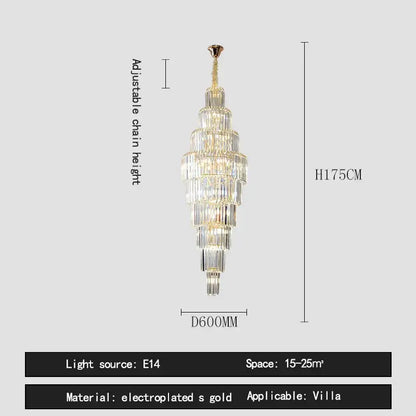 Luxury gold crystal pendant chandelier – hotel lobby tiered glass light