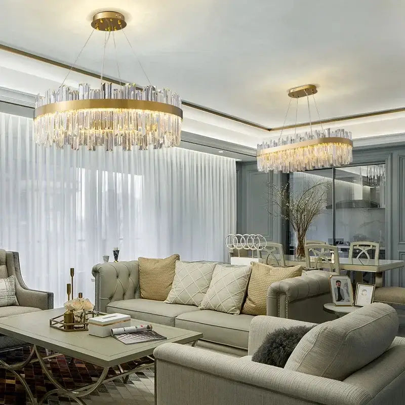 Luxury gold crystal pendant chandelier – living room lighting