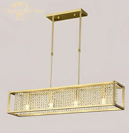 Luxury gold crystal rectangle chandelier dining room light