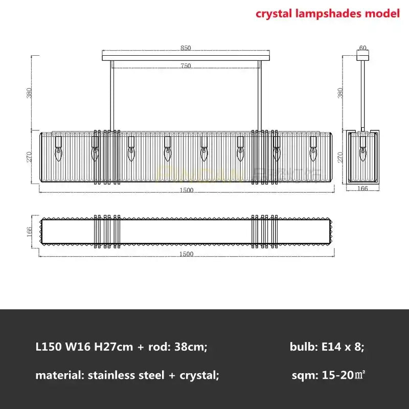Luxury gold crystal rectangular pendant lights dining room led