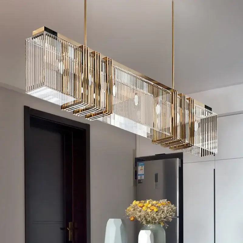 Luxury gold crystal rectangular pendant lights dining room led