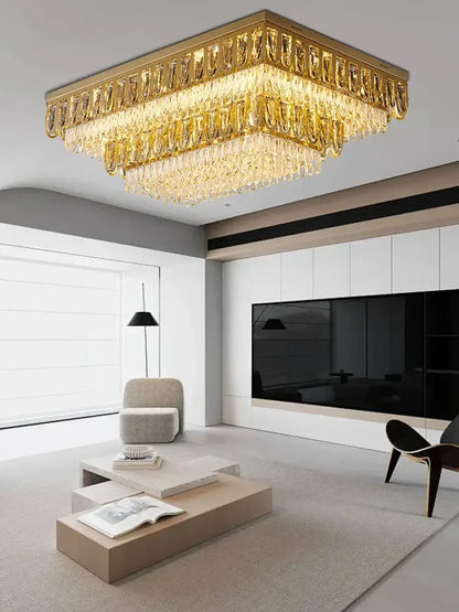 Luxury gold crystal round ceiling chandelier for dining room