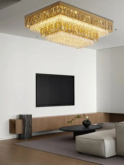 Luxury gold crystal round ceiling chandelier for dining room