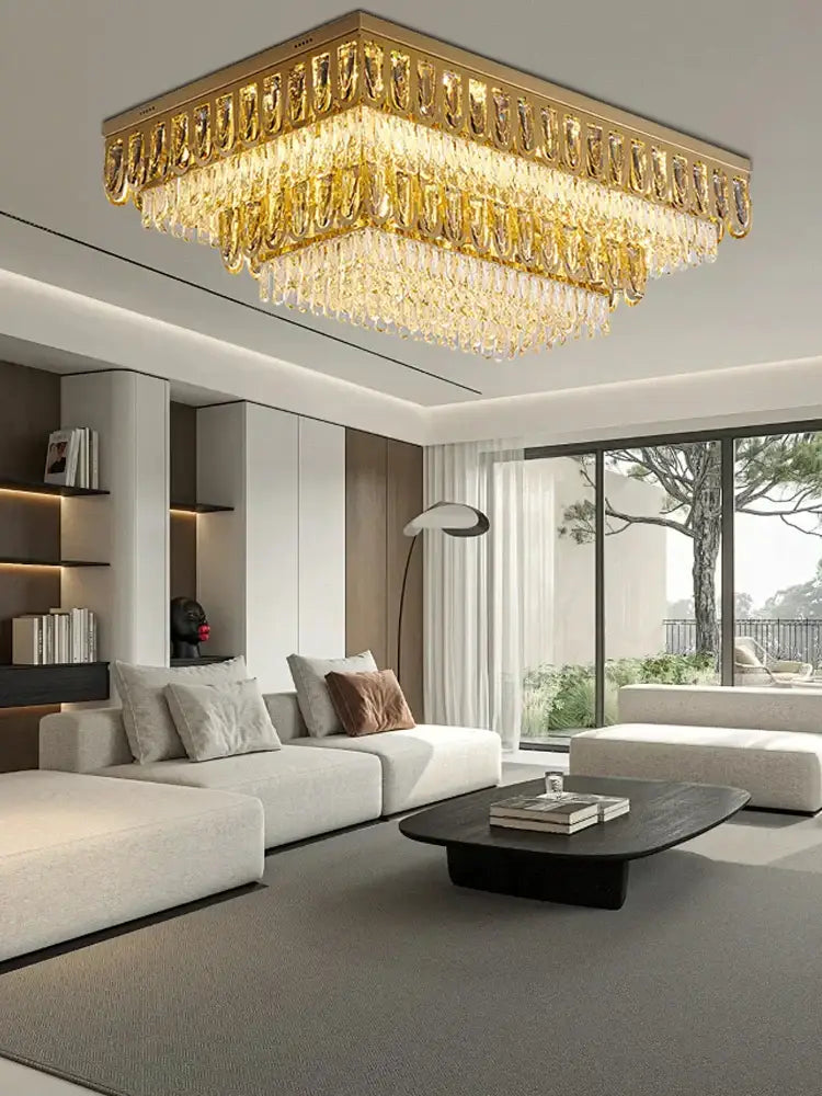 Luxury gold crystal round ceiling chandelier for dining room