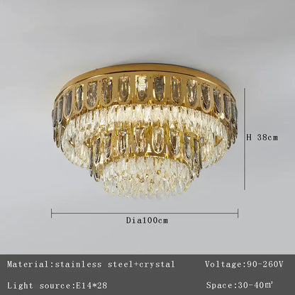 Luxury gold crystal round ceiling chandelier for dining room
