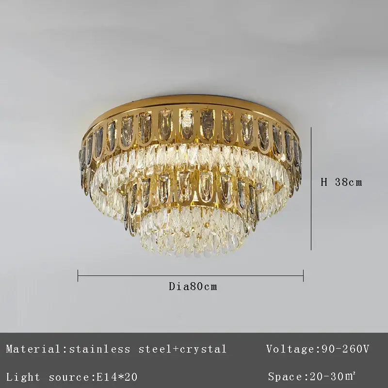 Luxury gold crystal round ceiling chandelier for dining room