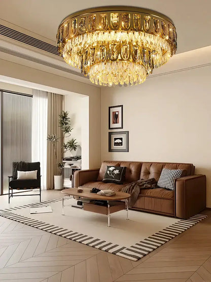 Luxury gold crystal round ceiling chandelier for dining room