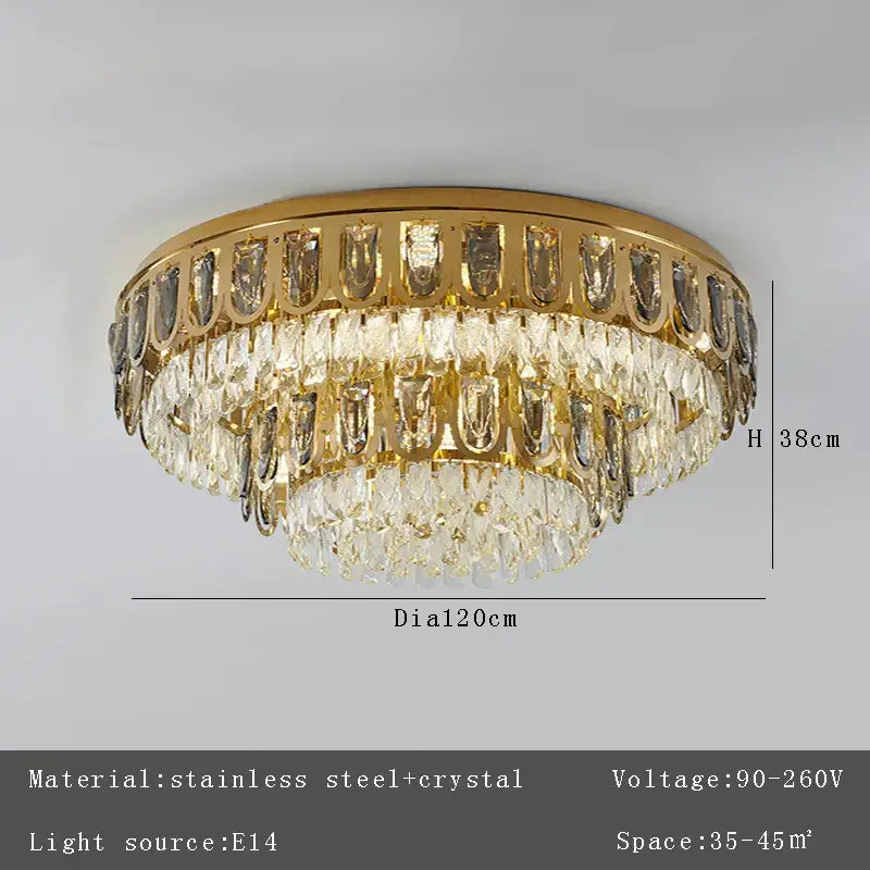 Luxury gold crystal round ceiling chandelier for dining room