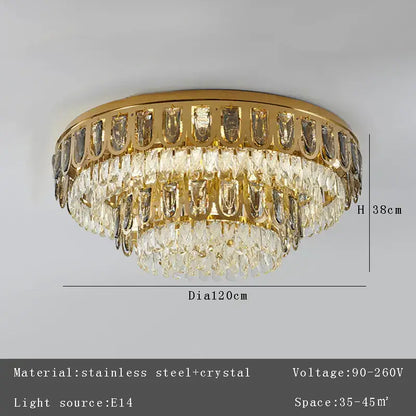 Luxury gold crystal round ceiling chandelier for dining room
