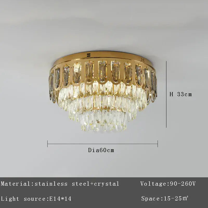 Luxury gold crystal round ceiling chandelier for dining room