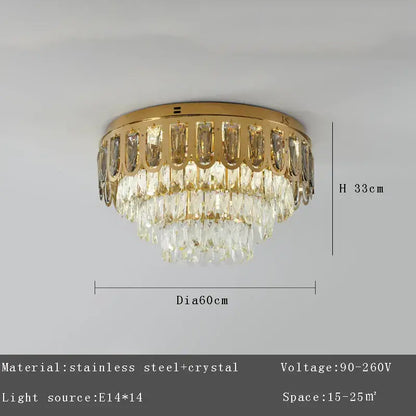 Luxury gold crystal round ceiling chandelier for dining room