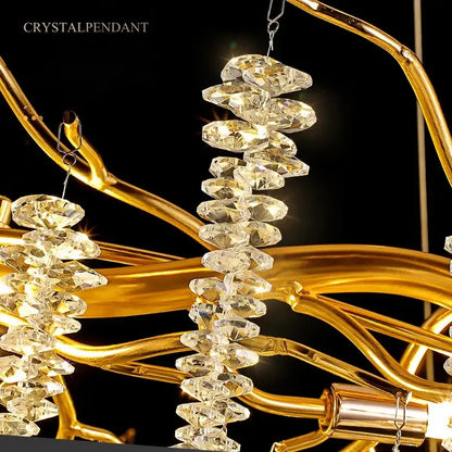 Luxury gold crystal tassel chandelier living room tree branch light