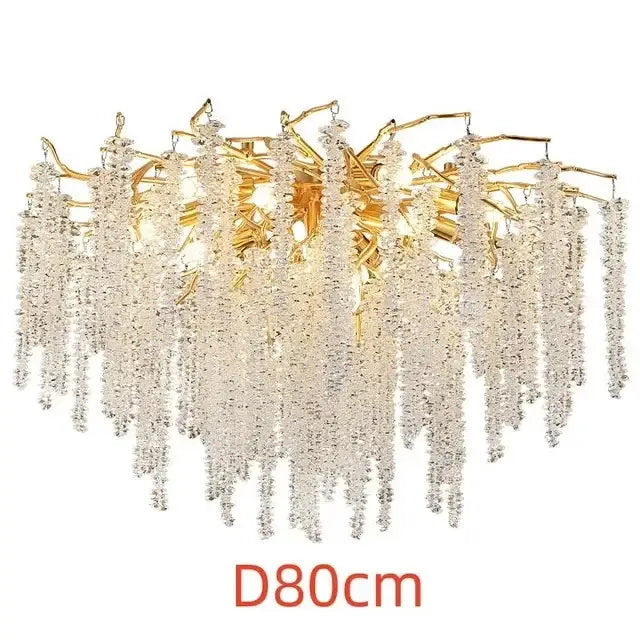 Luxury gold crystal tassel chandelier living room tree branch light
