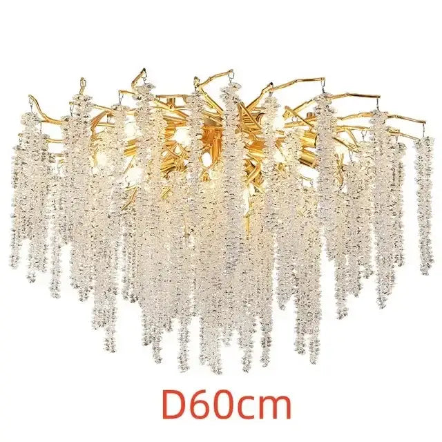Luxury gold crystal tassel chandelier living room tree branch light