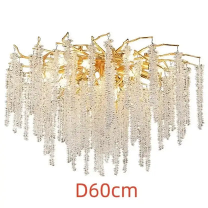 Luxury gold crystal tassel chandelier living room tree branch light