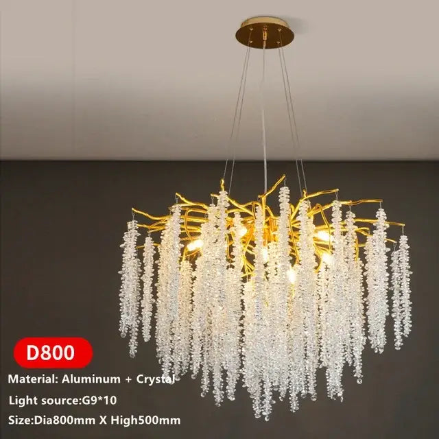 Luxury gold crystal tassel chandelier living room tree branch light