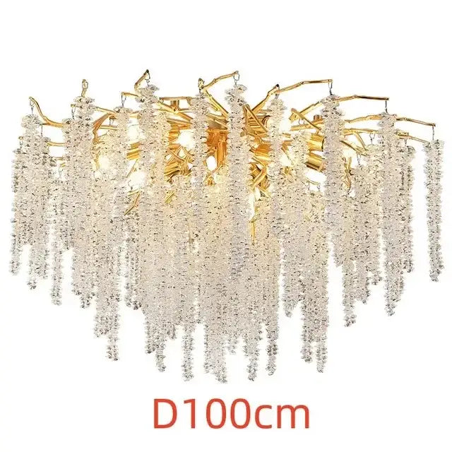 Luxury gold crystal tassel chandelier living room tree branch light