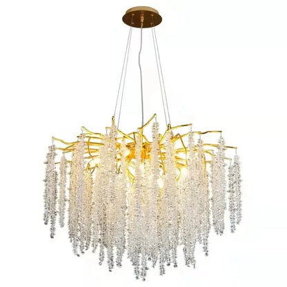 Luxury gold crystal tassel chandelier living room tree branch light