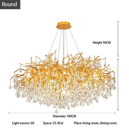 Luxury gold crystal tree branch chandelier for living room dining room