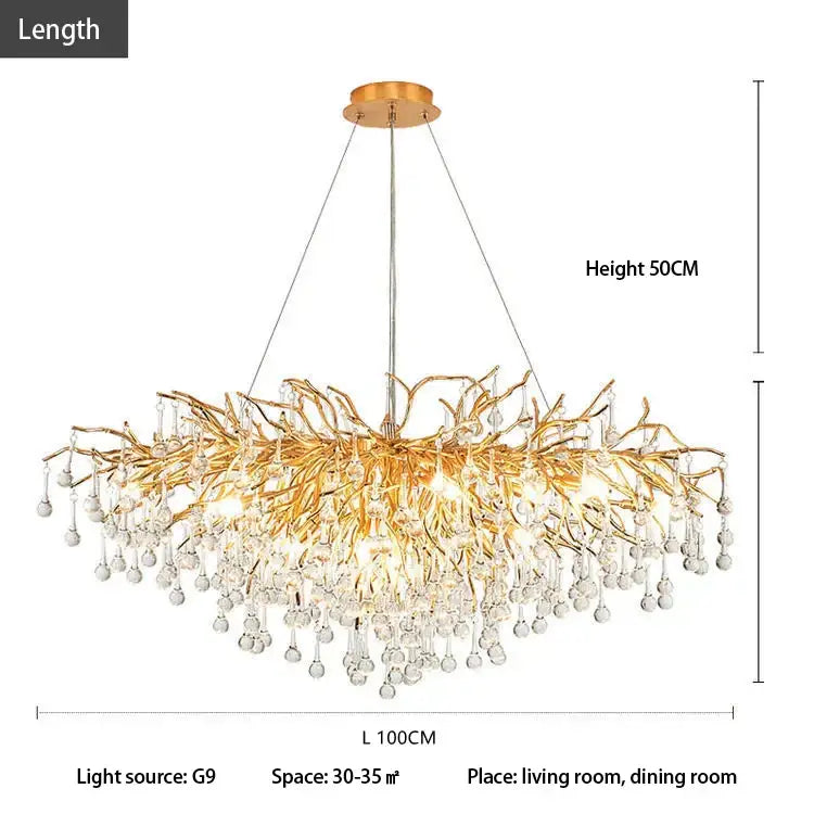 Luxury gold crystal tree branch chandelier for living room dining room