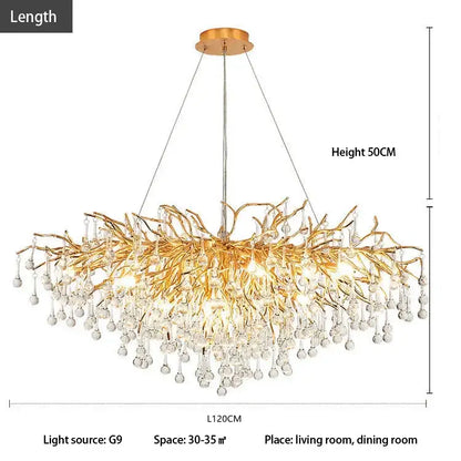 Luxury gold crystal tree branch chandelier for living room dining room