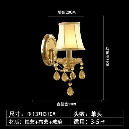 Luxury gold crystal wall sconce amber droplets bedroom light