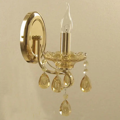 Luxury gold crystal wall sconce amber droplets bedroom light