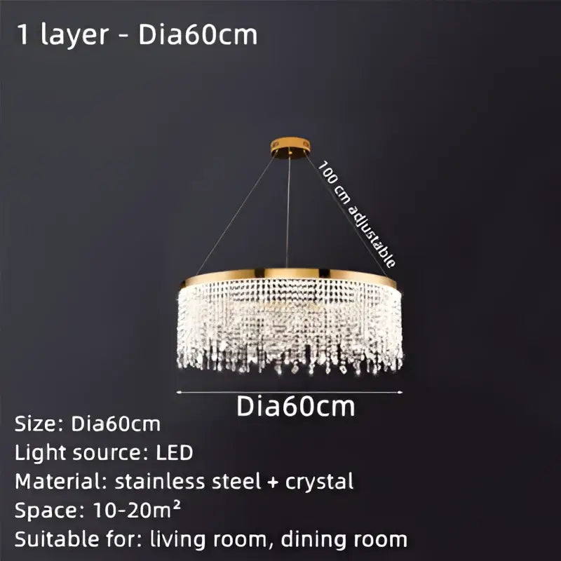 Luxury gold crystal water curtain pendant chandelier for living room