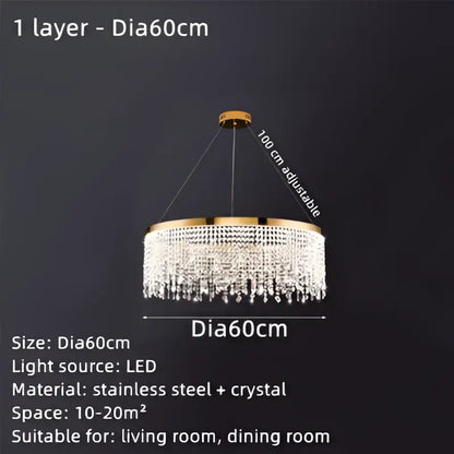 Luxury gold crystal water curtain pendant chandelier for living room