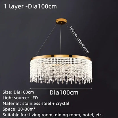 Luxury gold crystal water curtain pendant chandelier for living room
