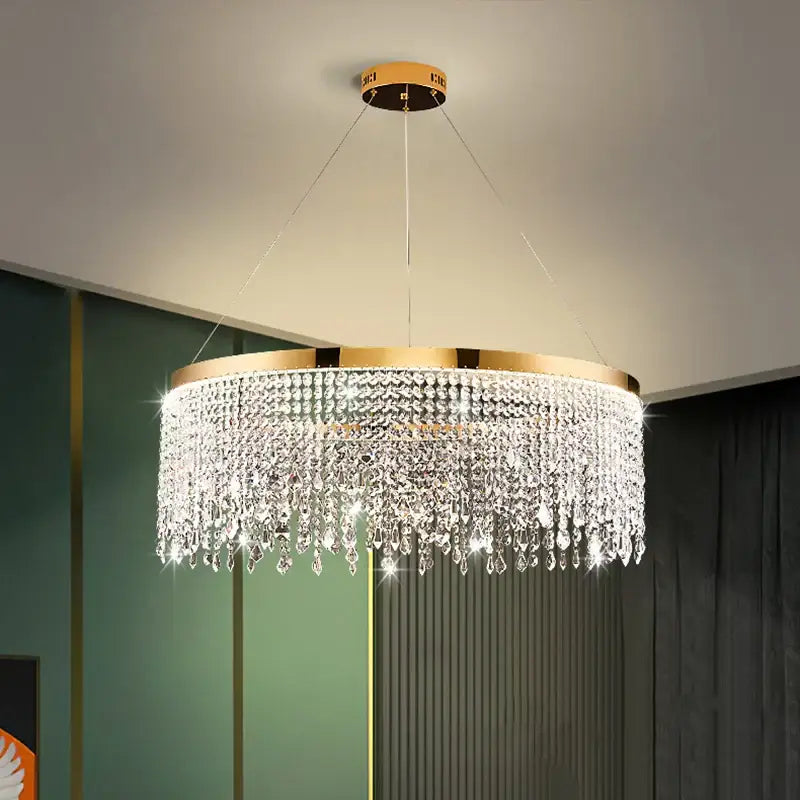 Luxury gold crystal water curtain pendant chandelier for living room