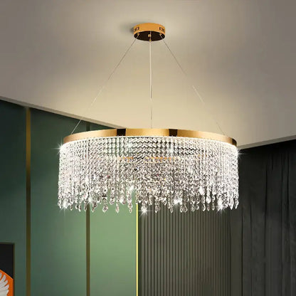 Luxury gold crystal water curtain pendant chandelier for living room