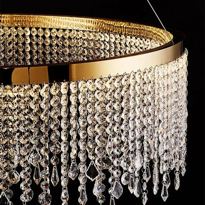 Luxury gold crystal water curtain pendant chandelier for living room