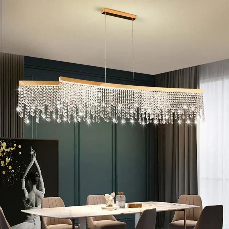 Luxury gold crystal water curtain pendant chandelier for living room