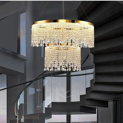 Luxury gold crystal water curtain pendant chandelier for living room