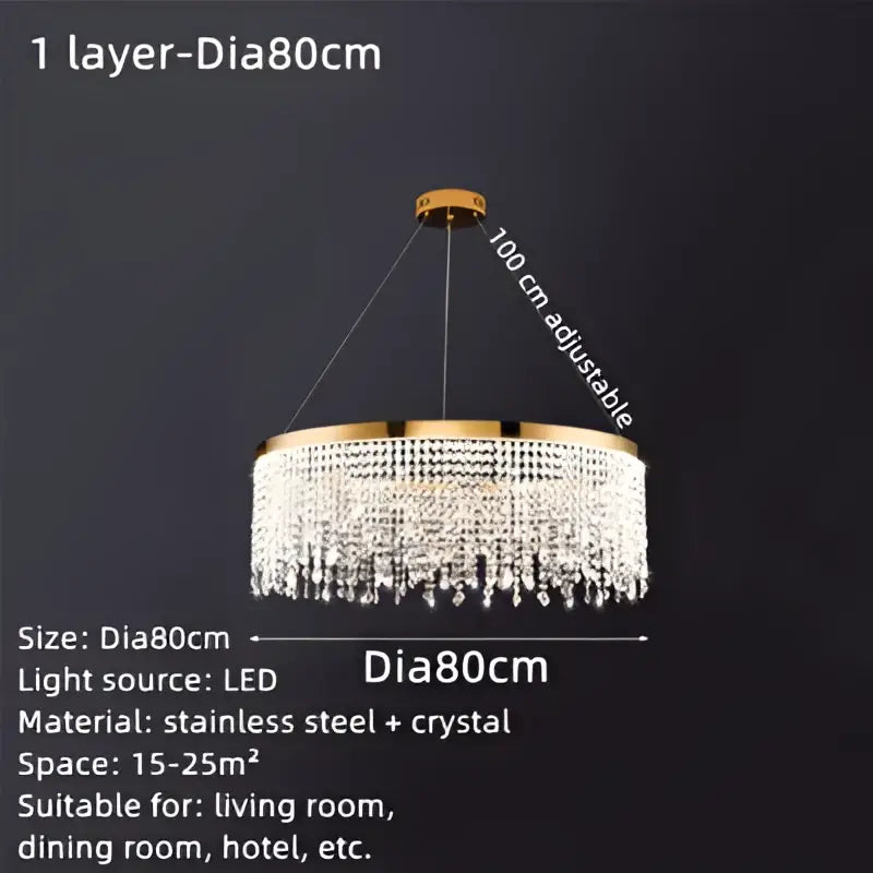 Luxury gold crystal water curtain pendant chandelier for living room